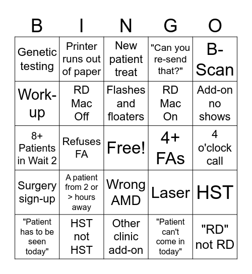 Call Day Bingo Card