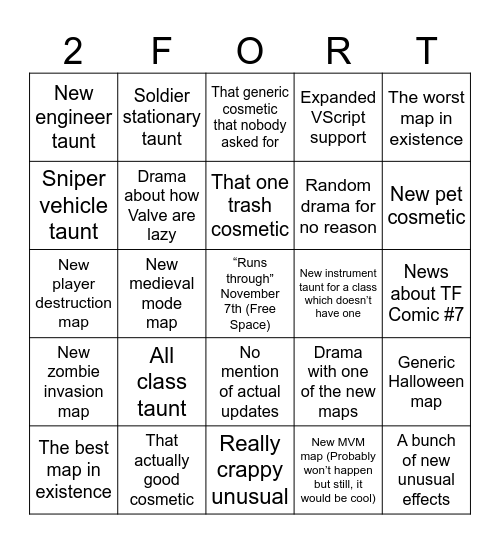 Scream Fortress 2024 Bingo Card