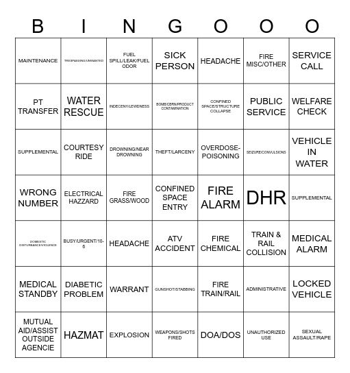 911 Bingo Card