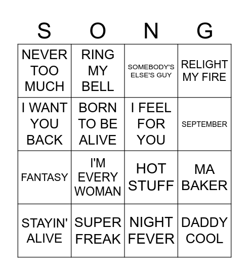 JUKEBOX BINGO Card