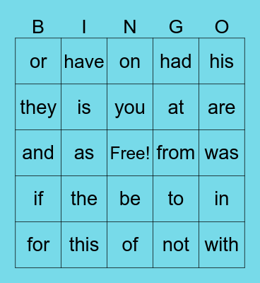 Heart Word Bingo Card