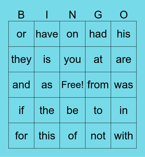 Heart Word Bingo Card