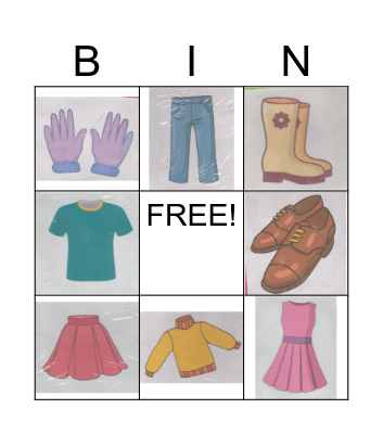 CLOTHES Bingo Card