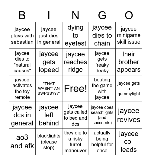 playing pressure with jaycee Bingo Card