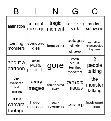 Analog horror Bingo Card