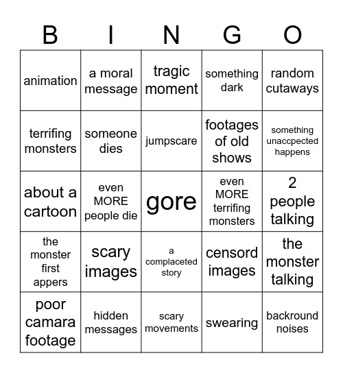 Analog horror Bingo Card