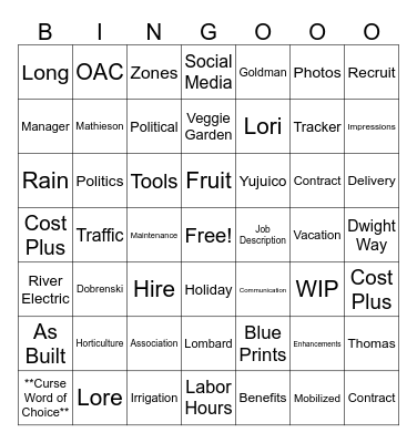 Oxbow Bingo Card