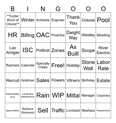 Oxbow Bingo Card