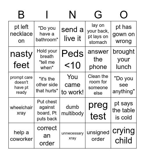 X-ray Week BINGO Card