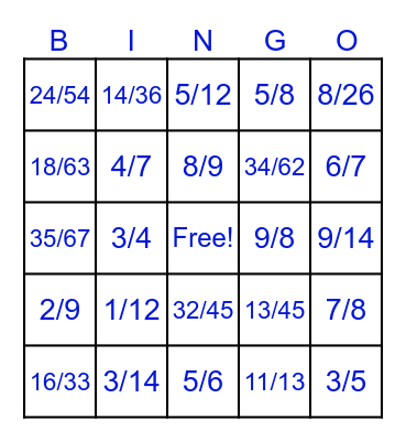 Fractions multiplication bingo Card