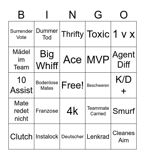 Valo Ranked Bingo Card