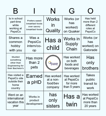 SWE Cross Site Networking Bingo Card