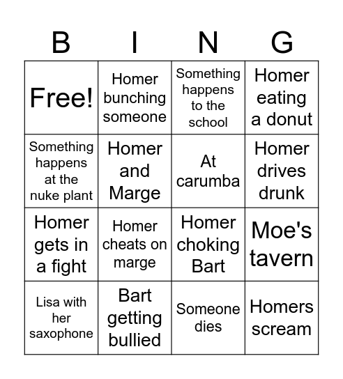 The Simpsons Bingo Card