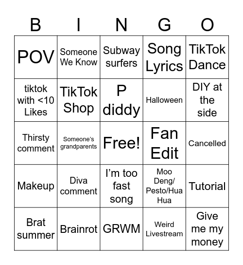 TikTok Bingo Card