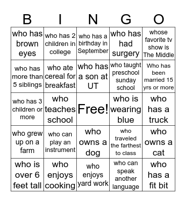 Life is Good Class Bingo Card
