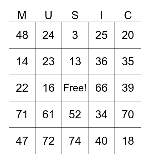 HARLEQUINS MUSICAL BINGO Card