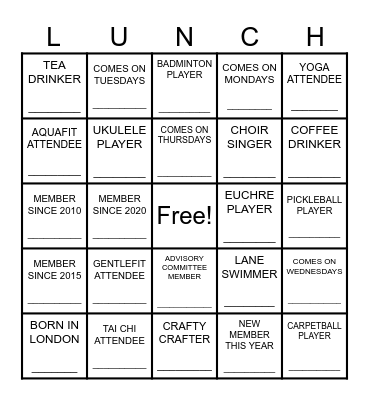 Harvest Lunch Bingo Card