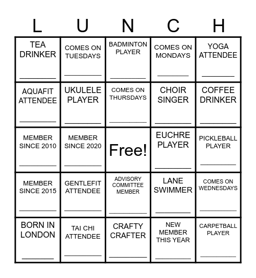 Harvest Lunch Bingo Card