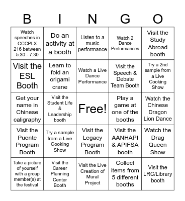 International Cultural Festival 2024 Bingo Card