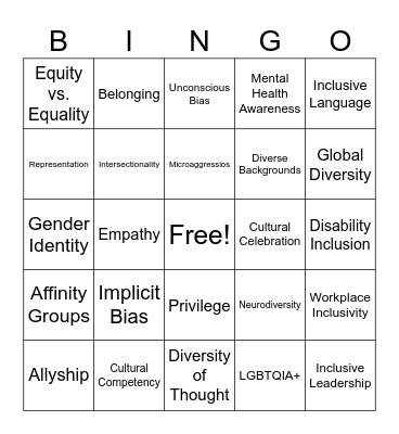 Diversity Bingo Card