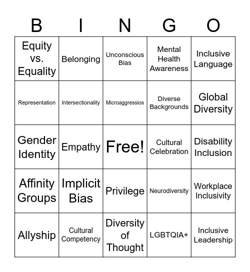 Diversity Bingo Card