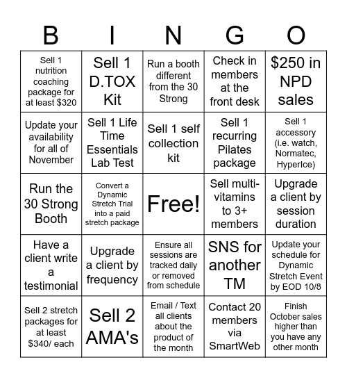 Trainer BINGO Card