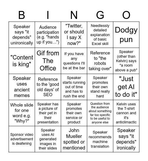 Brighton SEO Bingo Oct 2024 Bingo Card