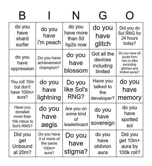 Easy Sol's RNG Bingo Card