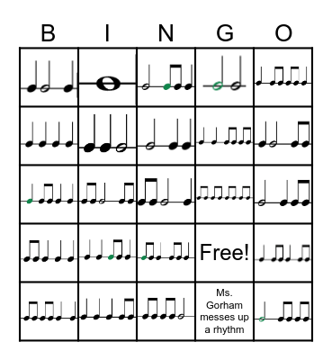 RESMS Rhythm Bingo Card