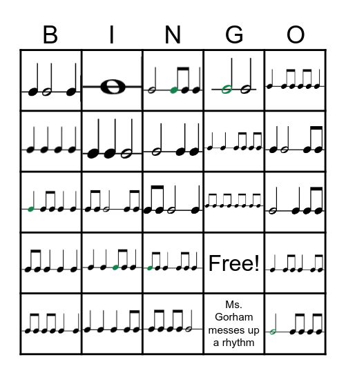 RESMS Rhythm Bingo Card