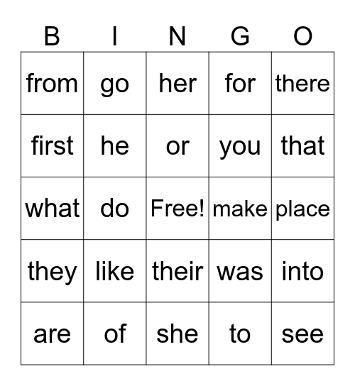 Word Wall Bingo Card