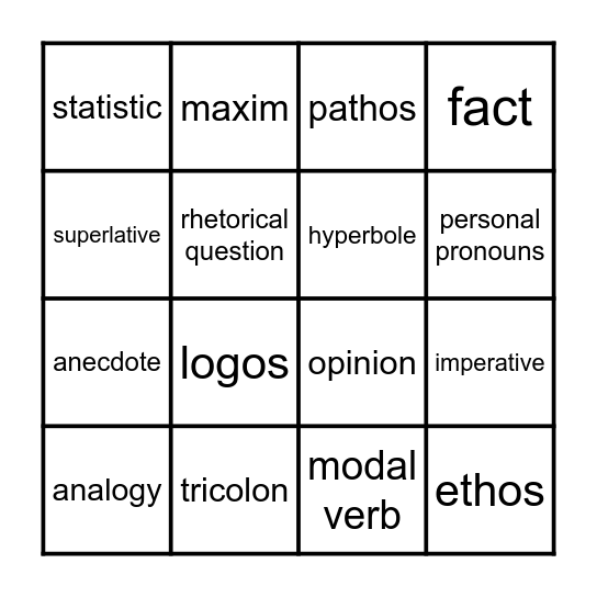 Rhetoric Bingo Card