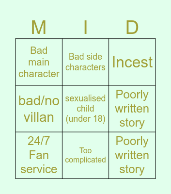 Anime bingo Card