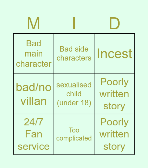 Anime bingo Card