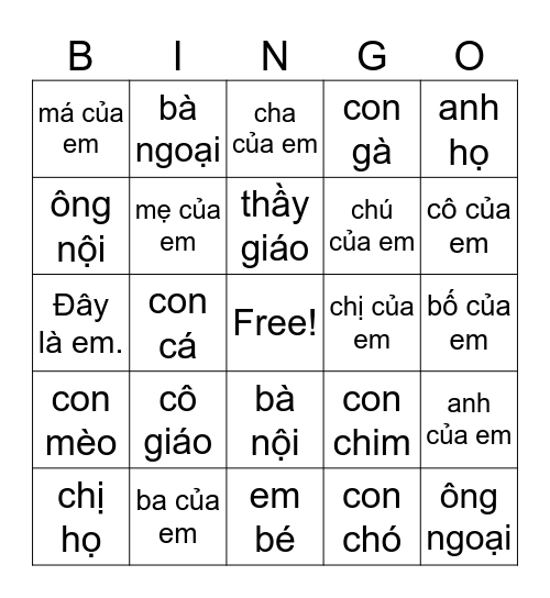 Gia Đình - Thú Cưng Bingo Card