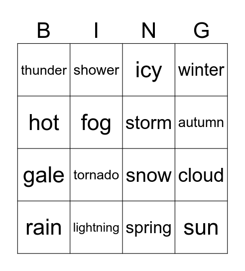 Weather Bingo Card