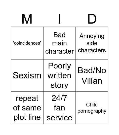 Anime Bingo Card