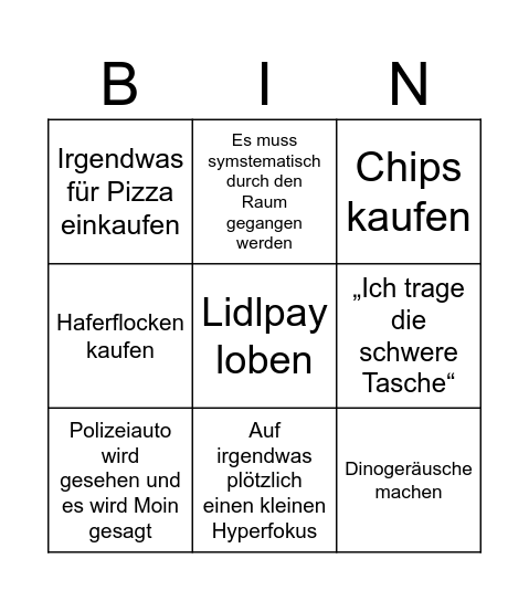 Einkaufen mit Ben Bingo Card