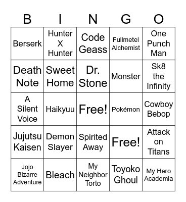 AZC- Anime Bingo Card