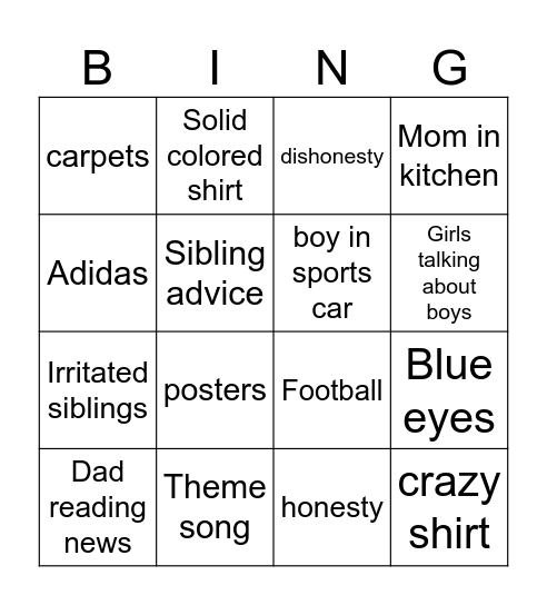 Brady Bunch Bingo Card