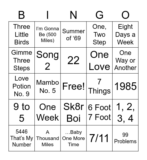 Play the Numbers Bingo Card