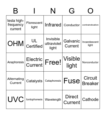 Electricity Bingo Card