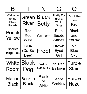 Colorful Music Bingo Card