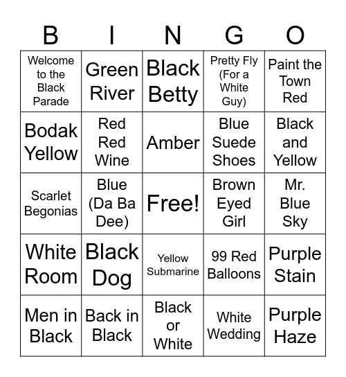 Colorful Music Bingo Card