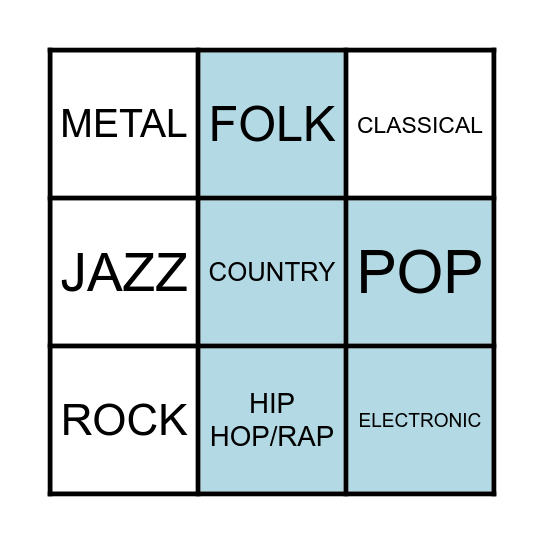 Music Genres Vocab Card #1 Bingo Card