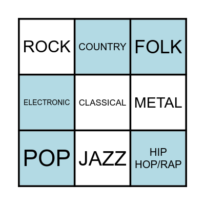 Music Genres Vocab Card #1 Bingo Card
