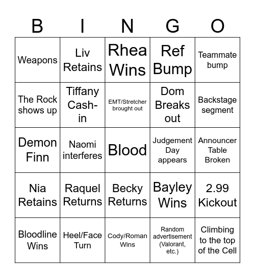 Bad Blood Bingo Card