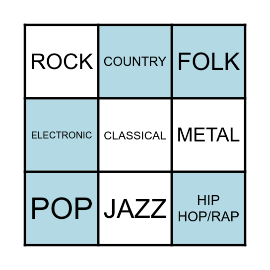 Music Genres Vocab Card #1 Bingo Card