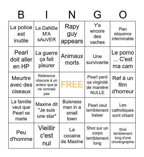 Pearl (2022) Bingo Card