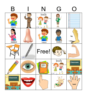 Ch. P.E. Body parts and classroom items Bingo Card